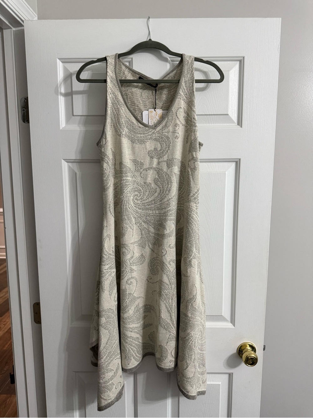 Peruvian Connection Cream Paisley Sleeveless A-Line Dress NWT Large